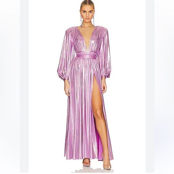 Bronx and Banco Zoe Lavender Shimmer Puff Sleeve Gown| M - Picture 2 of 13